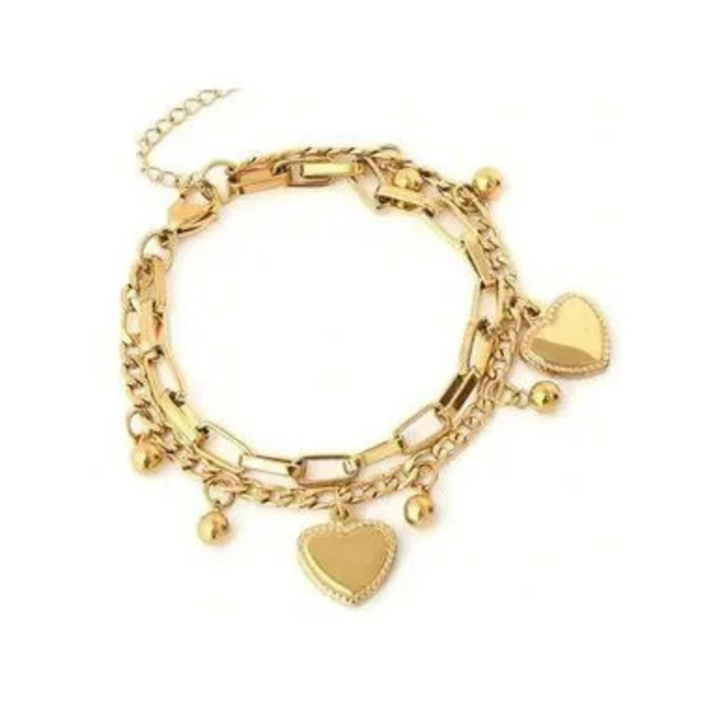 Gold Heart Charm Layered Chain Bracelet